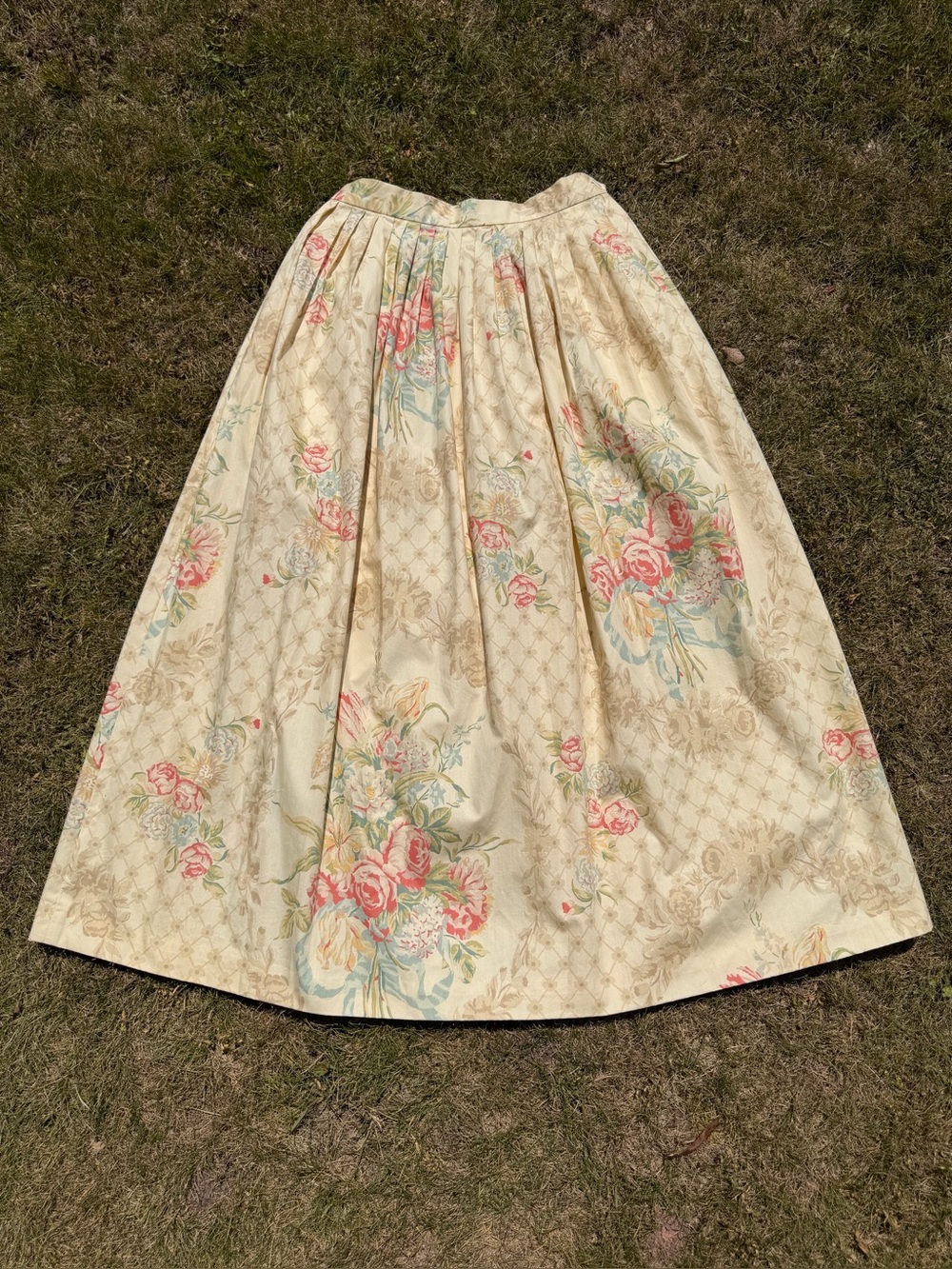 Vintage 80s Ralph Lauren Floral Skirt Size 8 Blue Label Cabbage Roses Wallpaper - Picture 4 of 9